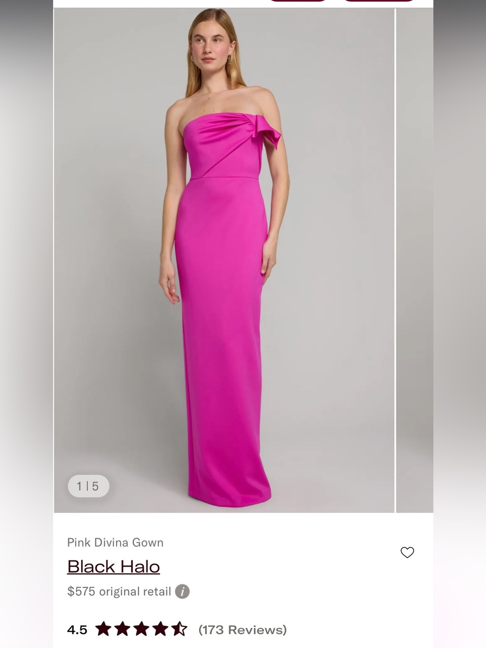 Black Halo Strapless Hot pink DAVINA gown NWOT